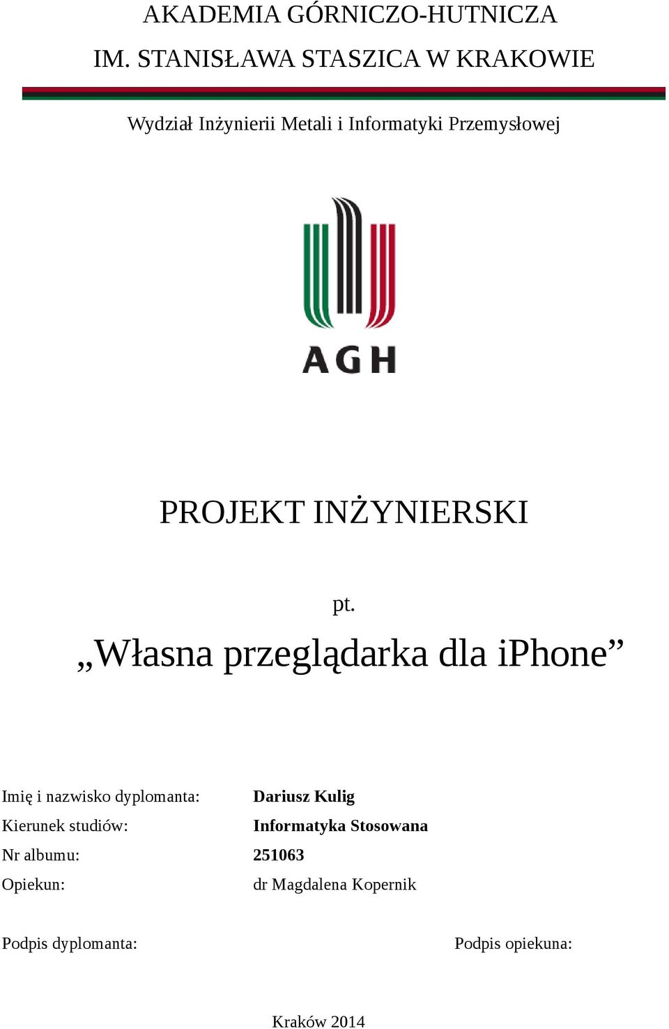 PROJEKT INŻYNIERSKI pt.