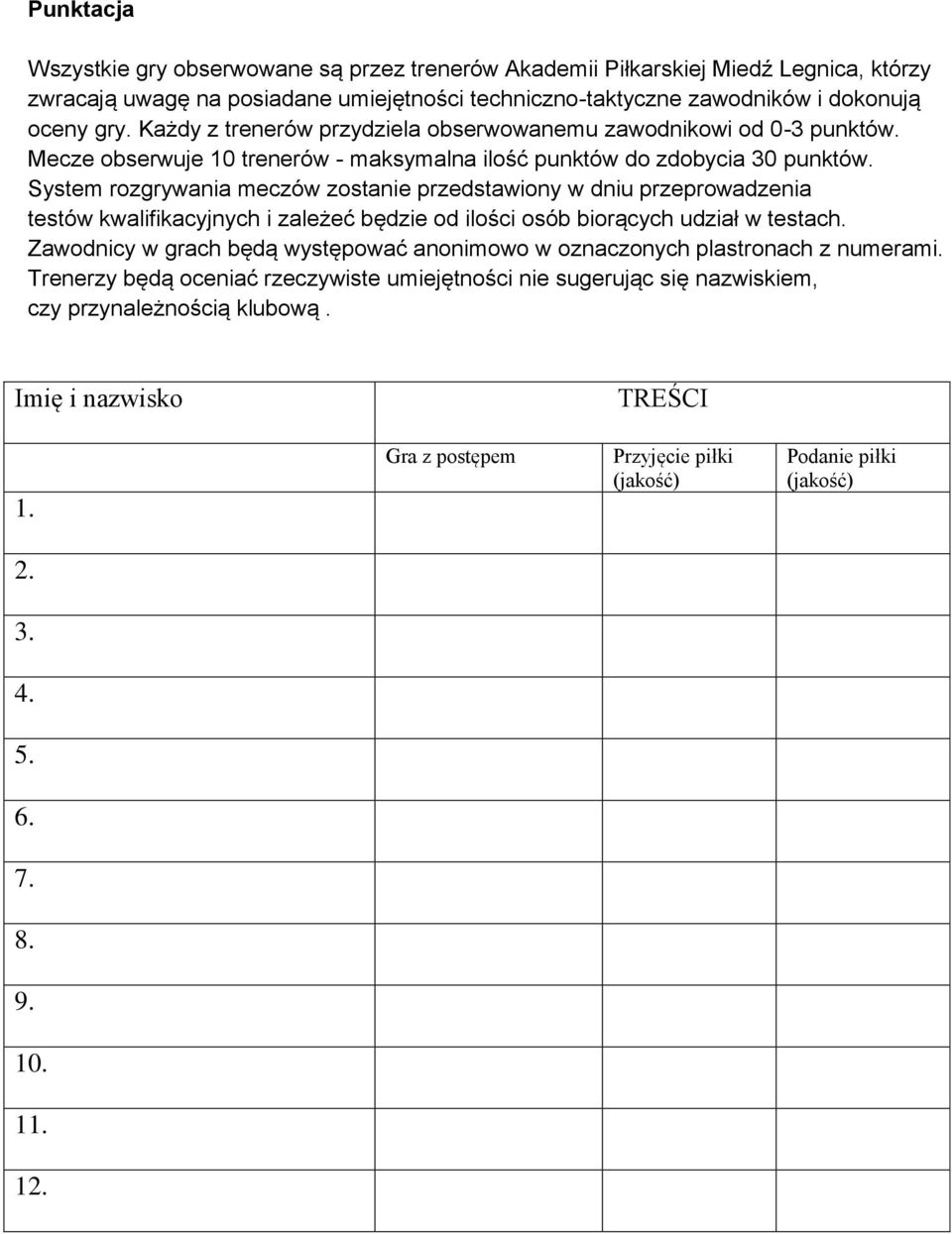 System rozgrywania meczów zostanie przedstawiony w dniu przeprowadzenia testów kwalifikacyjnych i zależeć będzie od ilości osób biorących udział w testach.