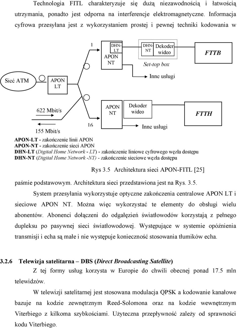 Dekoder wideo FTTH 155 Mbit/s 16 Inne usługi APON-LT - zakończenie linii APON APON-NT - zakończenie sieci APON DHN-LT (Digital Home Network - LT) - zakończenie liniowe cyfrowego węzła dostępu DHN-NT