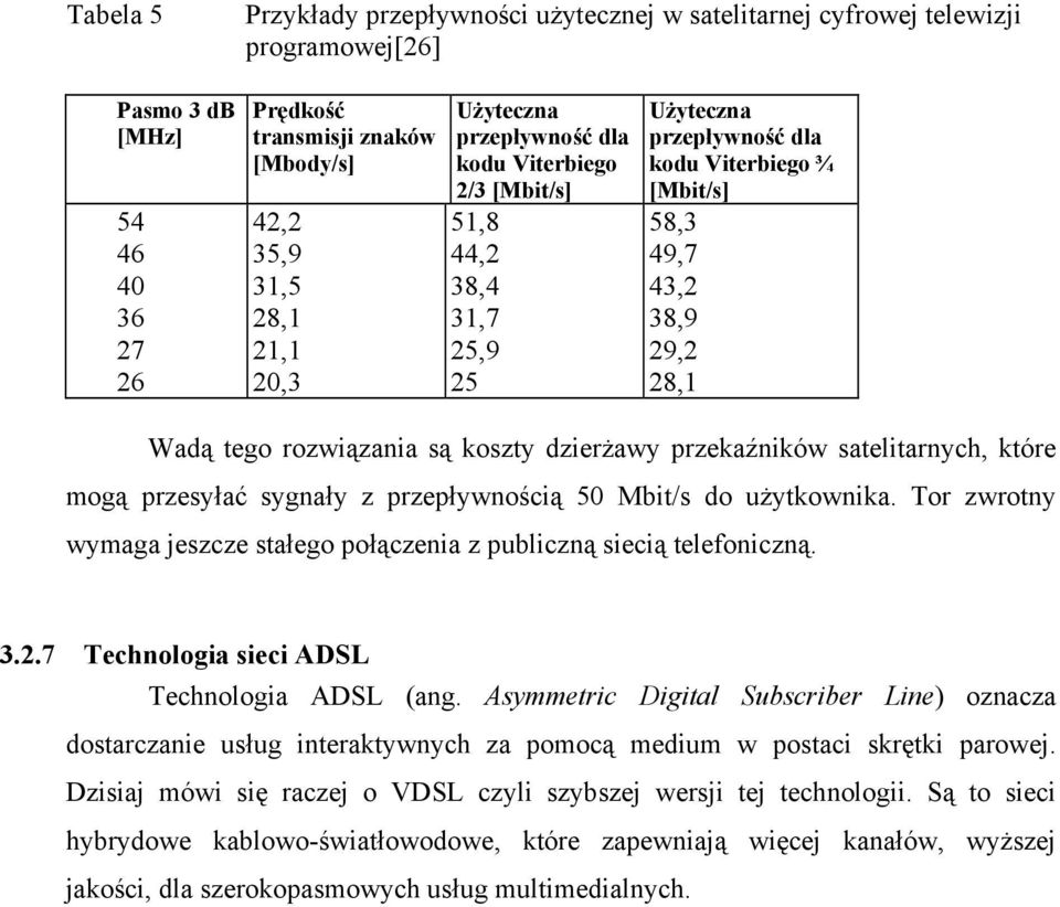 dzierżawy przekaźników satelitarnych, które mogą przesyłać sygnały z przepływnością 50 Mbit/s do użytkownika. Tor zwrotny wymaga jeszcze stałego połączenia z publiczną siecią telefoniczną. 3.2.