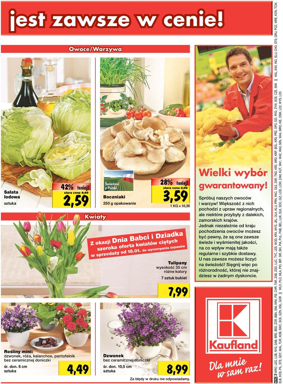 4,99 1 KG = 14,36 Z okazji Dnia Babci i Dziadka szeroka oferta kwiatów ciętych w sprzedaży od 18.01. do wyczerpania zapasów Dzwonek bez ceramicznej doni