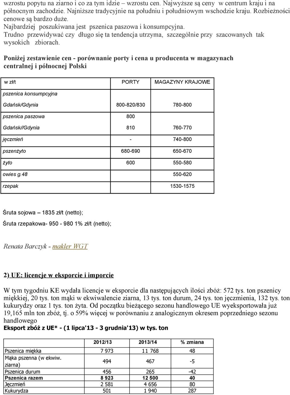 Trudno przewidywać czy długo się ta tendencja utrzyma, szczególnie przy szacowanych tak wysokich zbiorach.