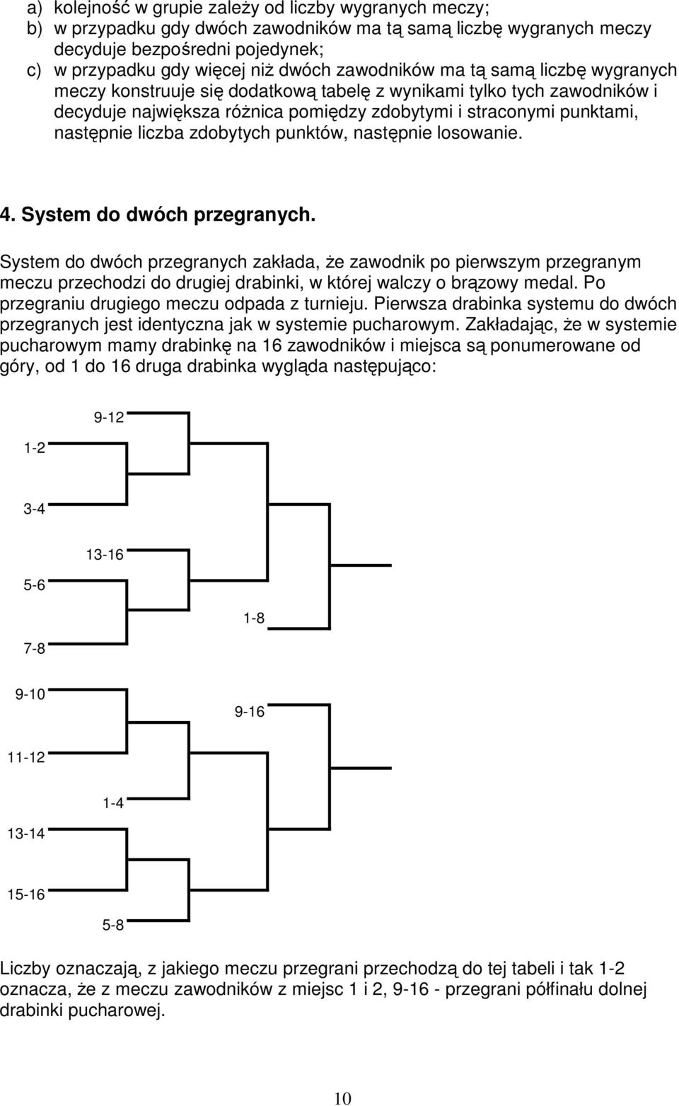 zdobytych punktów, następnie losowanie. 4. System do dwóch przegranych.