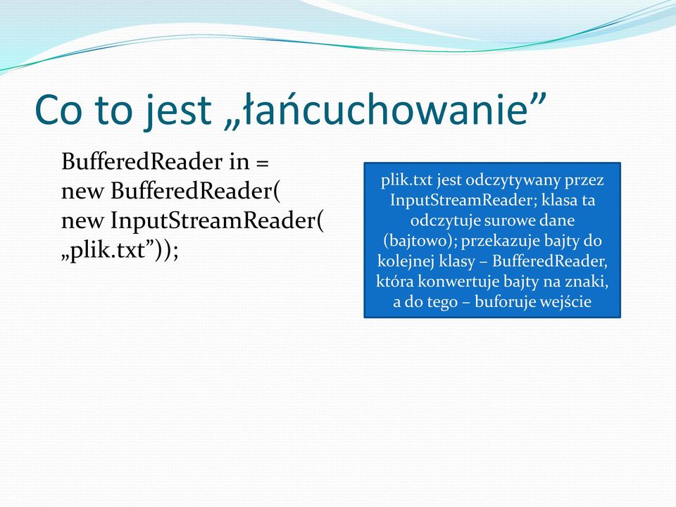 txt jest odczytywany przez InputStreamReader; klasa ta odczytuje surowe