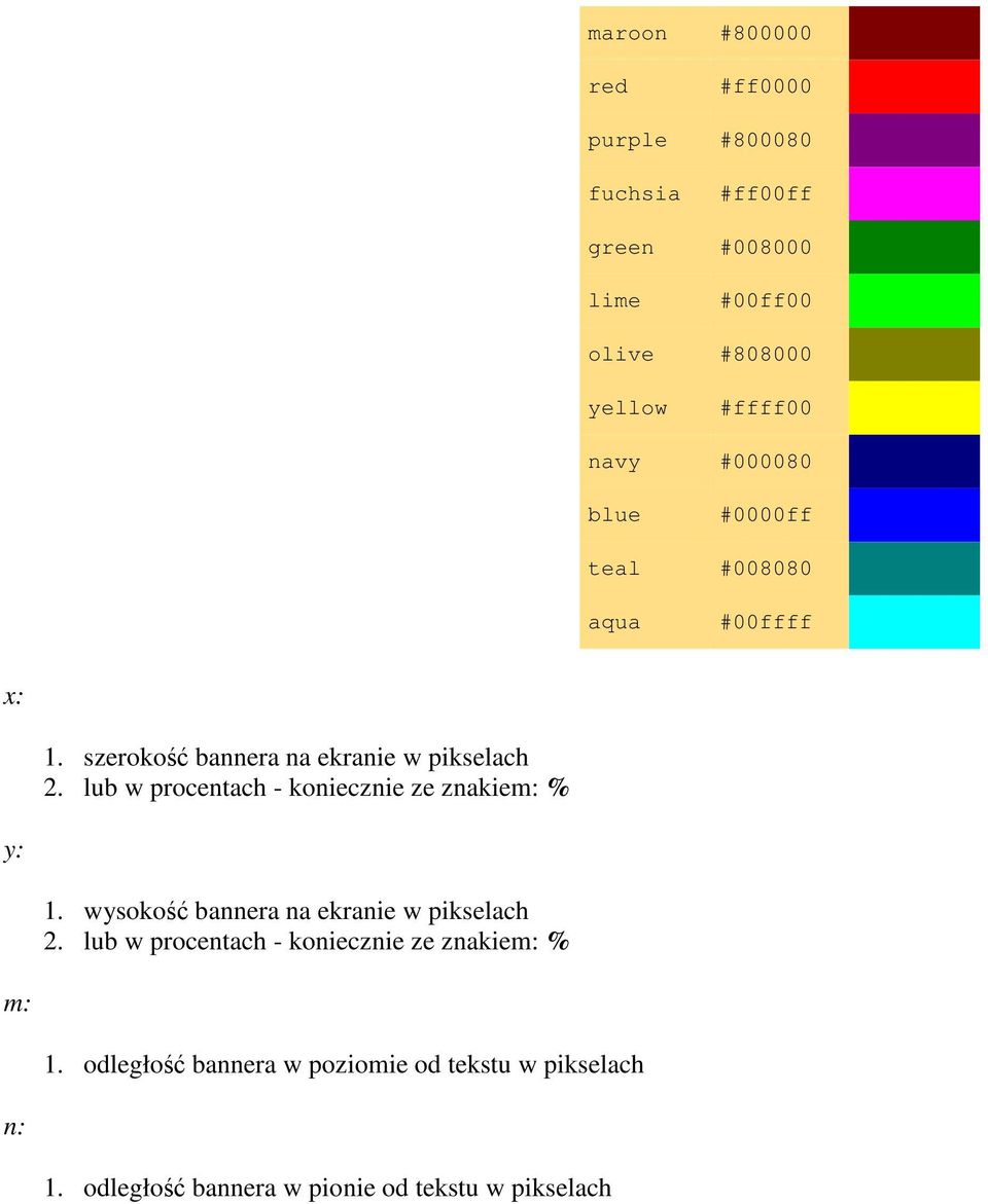 lub w procentach - koniecznie ze znakiem: % y: 1. wysokość bannera na ekranie w pikselach 2.