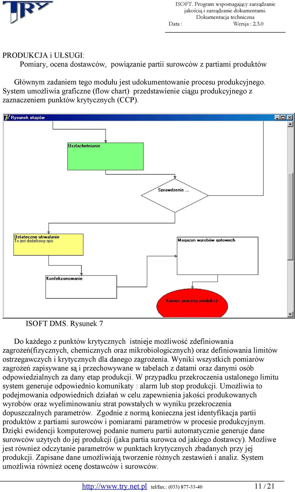 Rysunek 7 Do każdego z punktów krytycznych istnieje możliwość zdefiniowania zagrożeń(fizycznych, chemicznych oraz mikrobiologicznych) oraz definiowania limitów ostrzegawczych i krytycznych dla danego