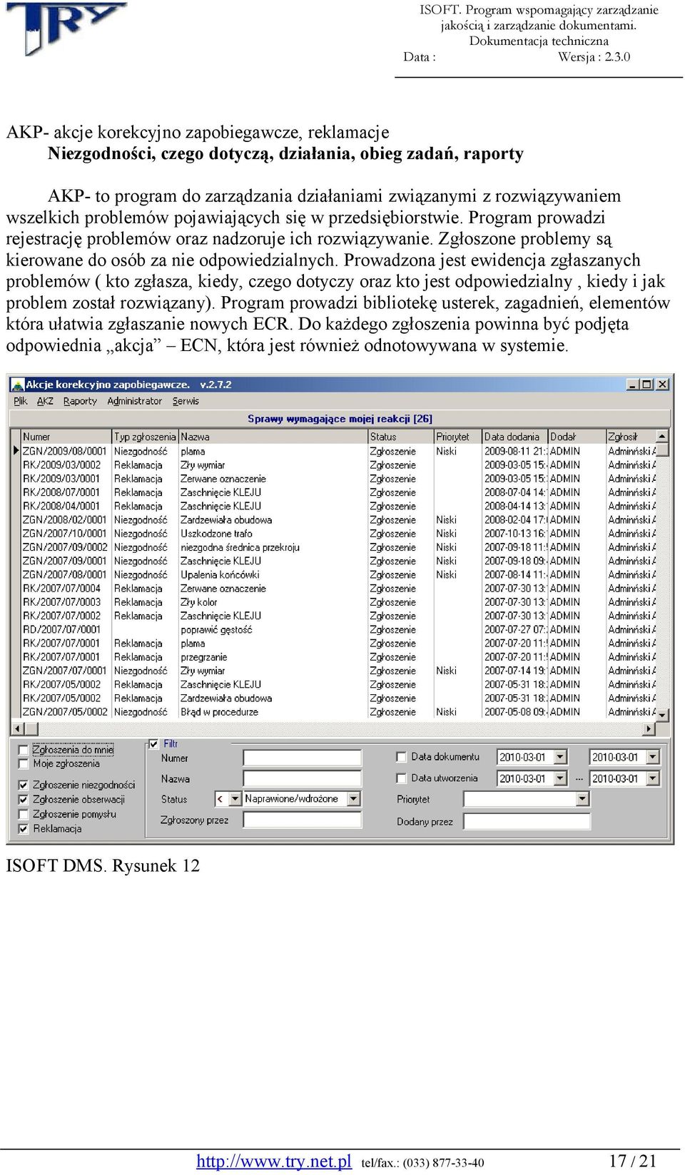 Prowadzona jest ewidencja zgłaszanych problemów ( kto zgłasza, kiedy, czego dotyczy oraz kto jest odpowiedzialny, kiedy i jak problem został rozwiązany).