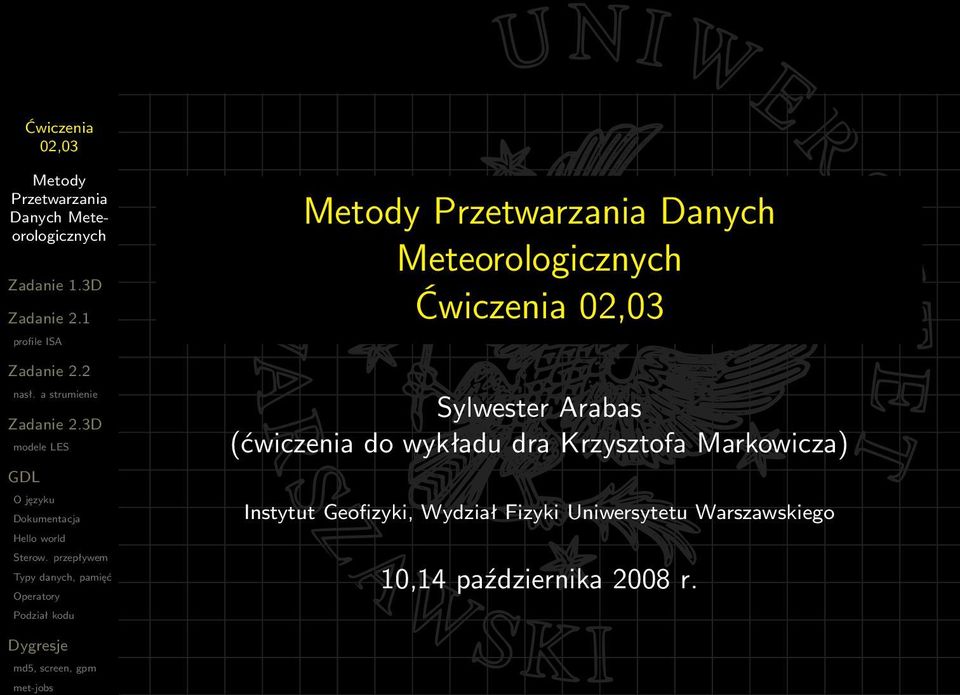 Markowicza) Instytut Geofizyki, Wydział