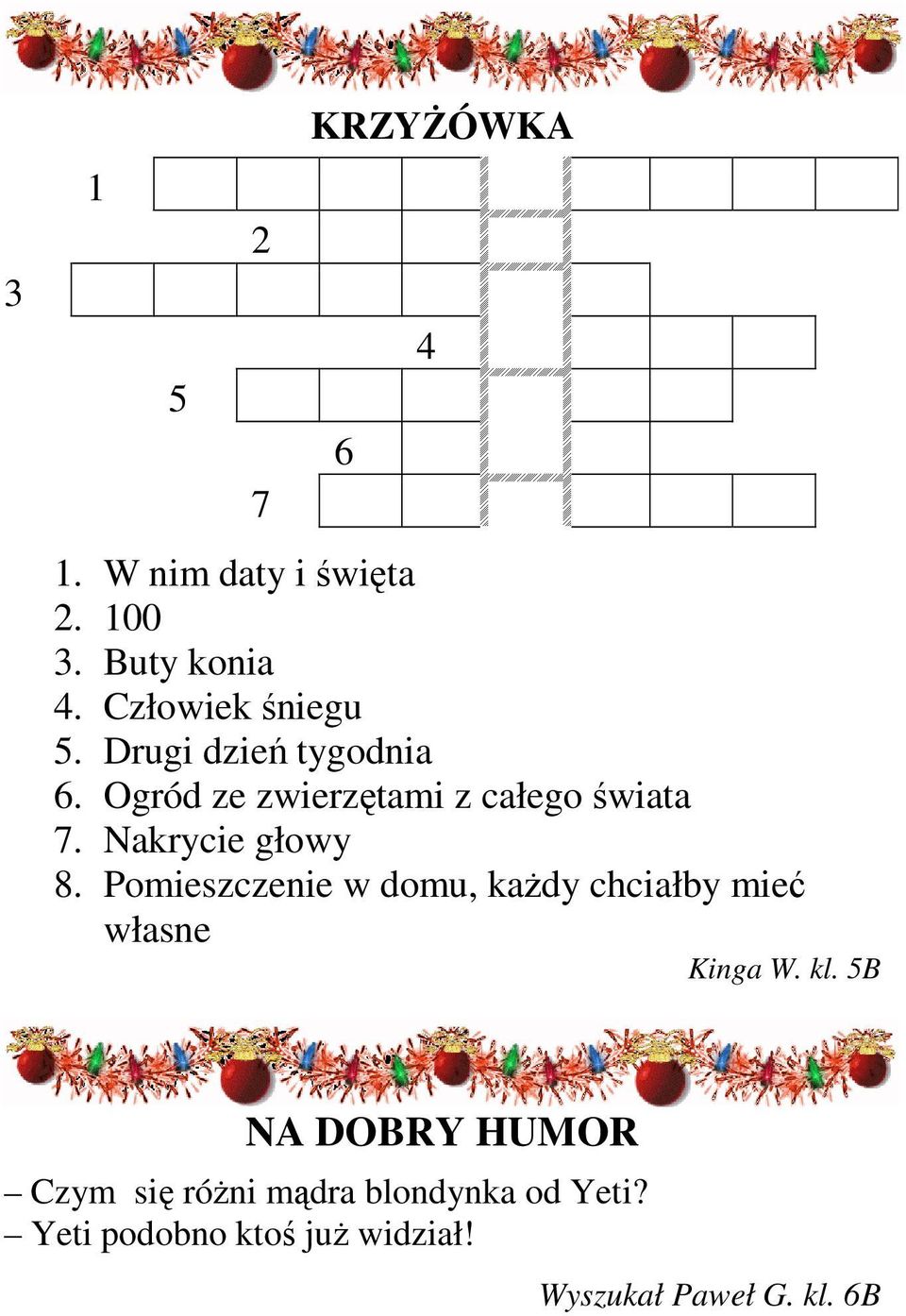 Nakrycie głowy 8. Pomieszczenie w domu, kaŝdy chciałby mieć własne Kinga W. kl.