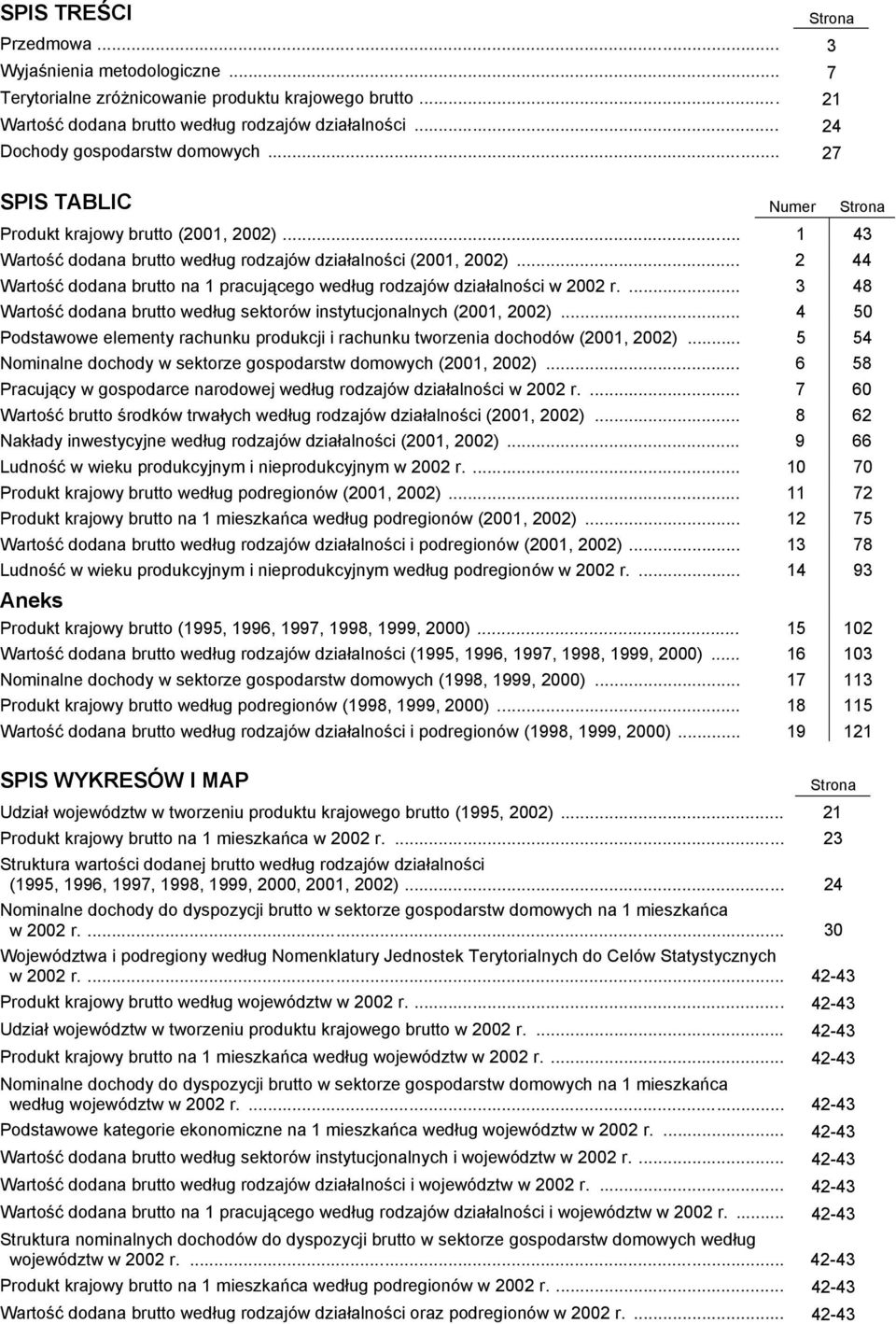 .. 2 44 Wartość dodana brutto na 1 pracującego według rodzajów działalności w 2002 r.... 3 48 Wartość dodana brutto według sektorów instytucjonalnych (2001, 2002).