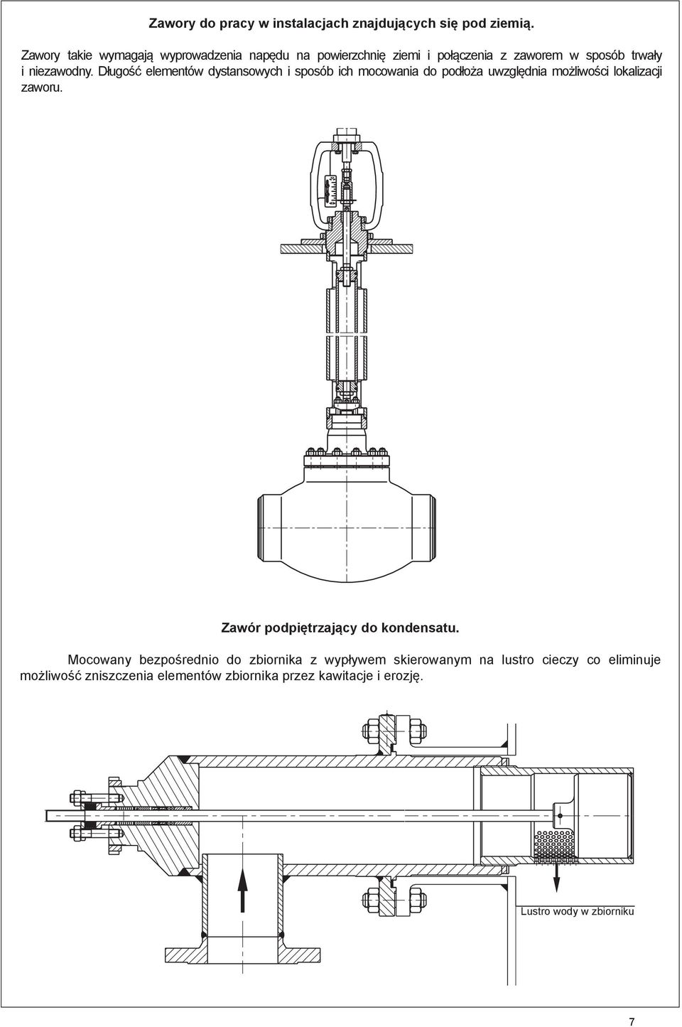 Długość elementów dystansowych i sposób ich mocowania do podłoża uwzględnia możliwości lokalizacji zaworu.