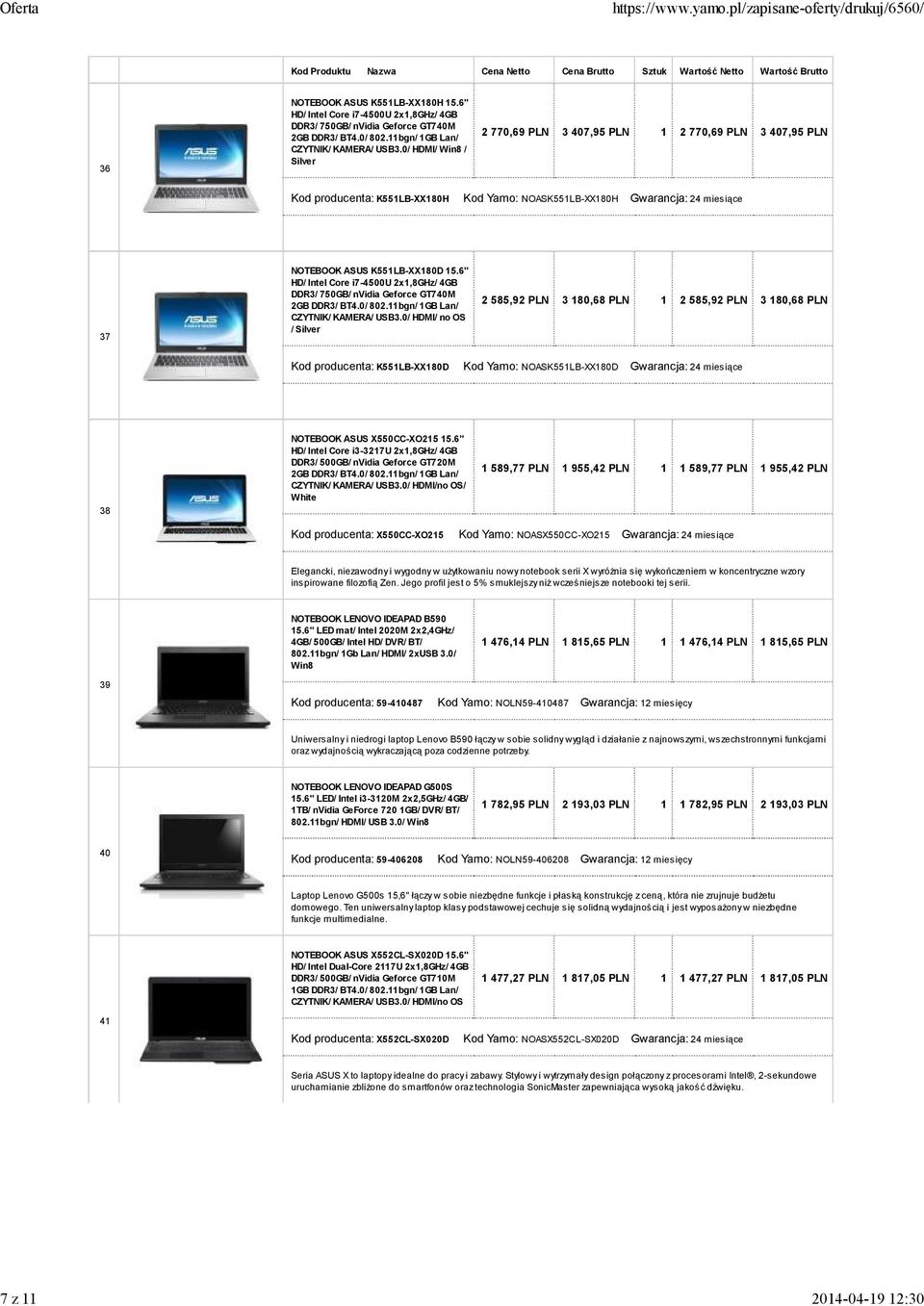 6" HD/ Intel Core i7-4500u 2x1,8GHz/ 4GB DDR3/ 750GB/ nvidia Geforce GT740M 2GB DDR3/ BT4.0/ 802.11bgn/ 1GB Lan/ CZYTNIK/ KAMERA/ USB3.