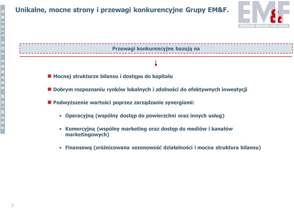 zdolności do efektywnych inwestycji Podwyższenie wartości poprzez zarządzanie synergiami: Operacyjną (wspólny dostęp do