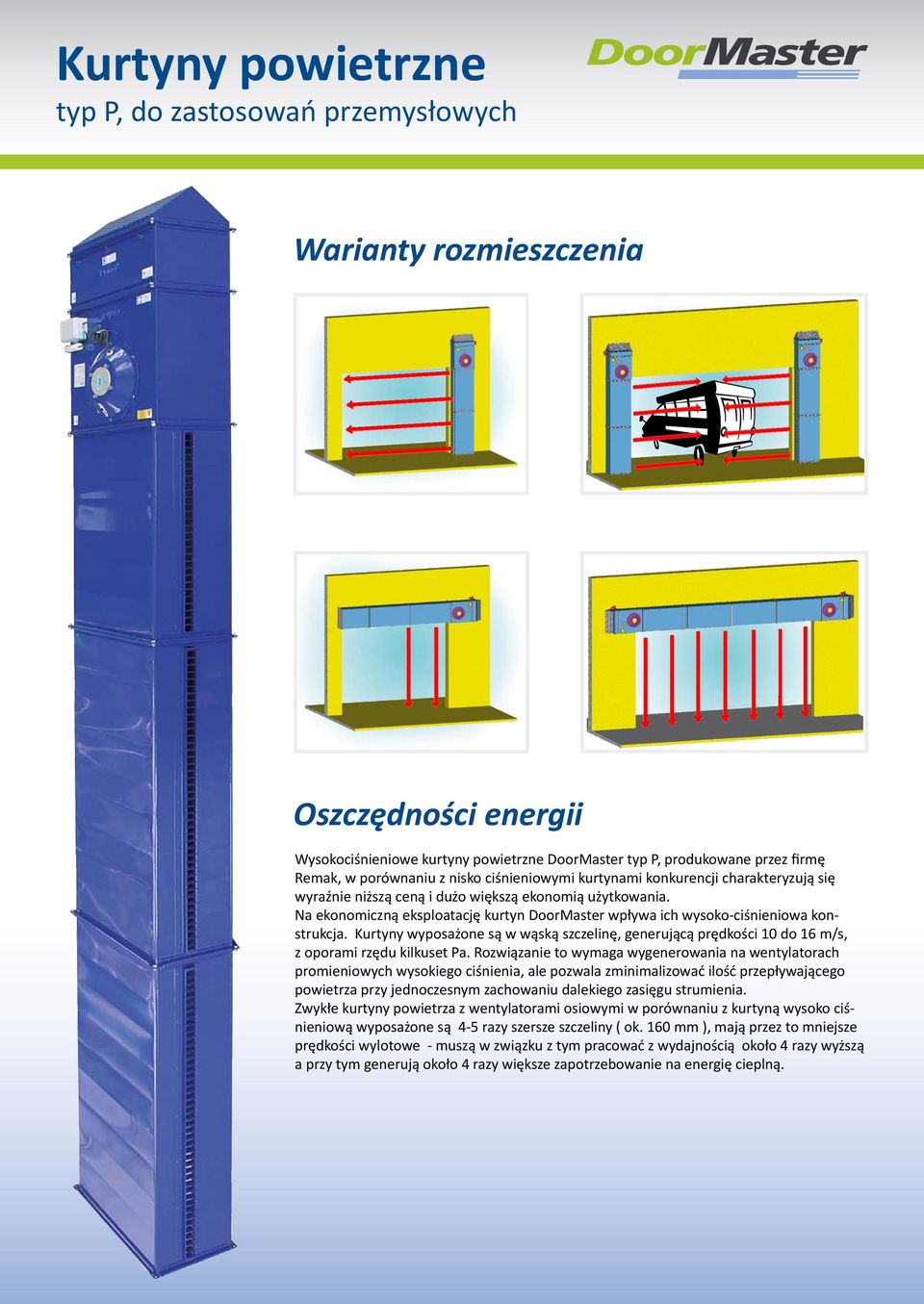 Kurtyny wyposażone są w wąską szczelinę, generującą prędkości 10 do 16 m/s, z oporami rzędu kilkuset Pa.