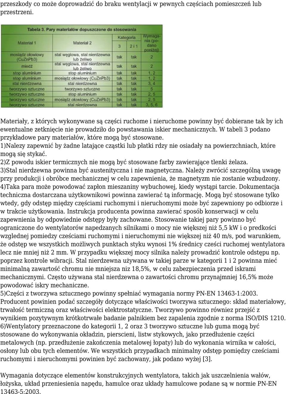 W tabeli 3 podano przykładowe pary materiałów, które mogą być stosowane. 1)Nalezy zapewnić by żadne latające cząstki lub płatki rdzy nie osiadały na powierzchniach, które mogą się stykać.