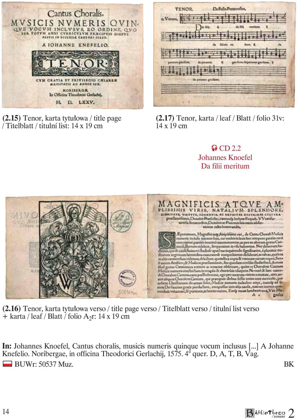16) Tenor, karta tytułowa verso / title page verso / Titelblatt verso / titulní list verso + karta / leaf / Blatt / folio A r: 14