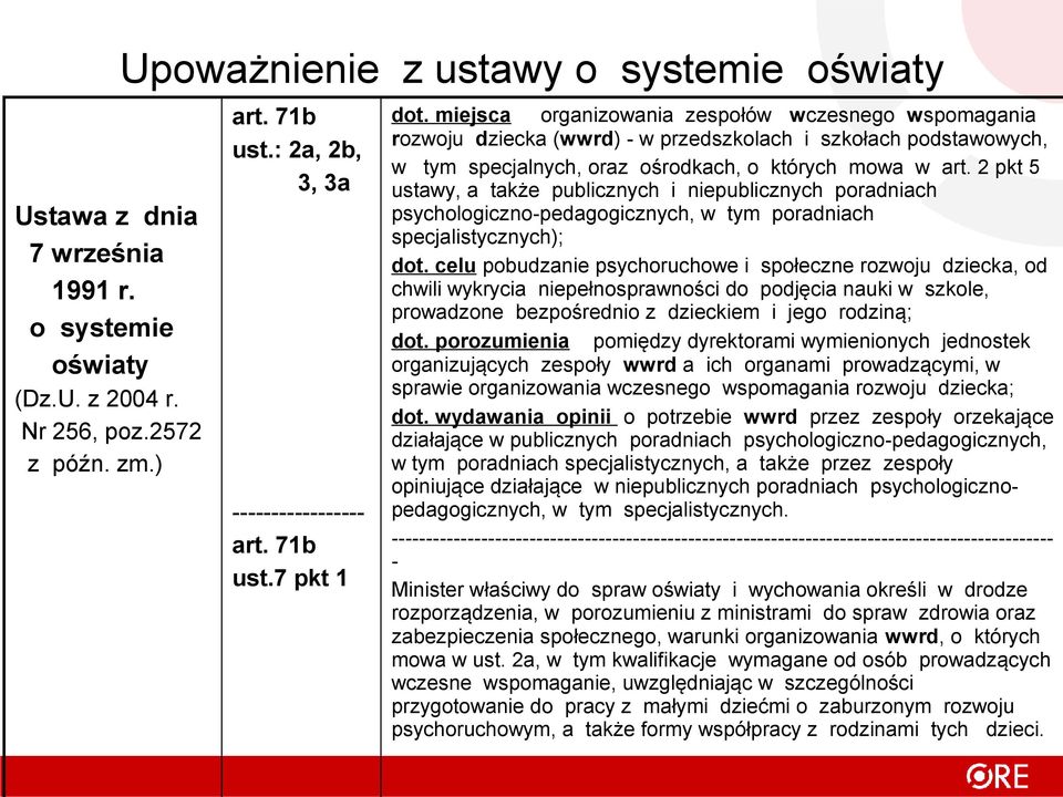 2 pkt 5 ustawy, a także publicznych i niepublicznych poradniach psychologiczno-pedagogicznych, w tym poradniach specjalistycznych); dot.