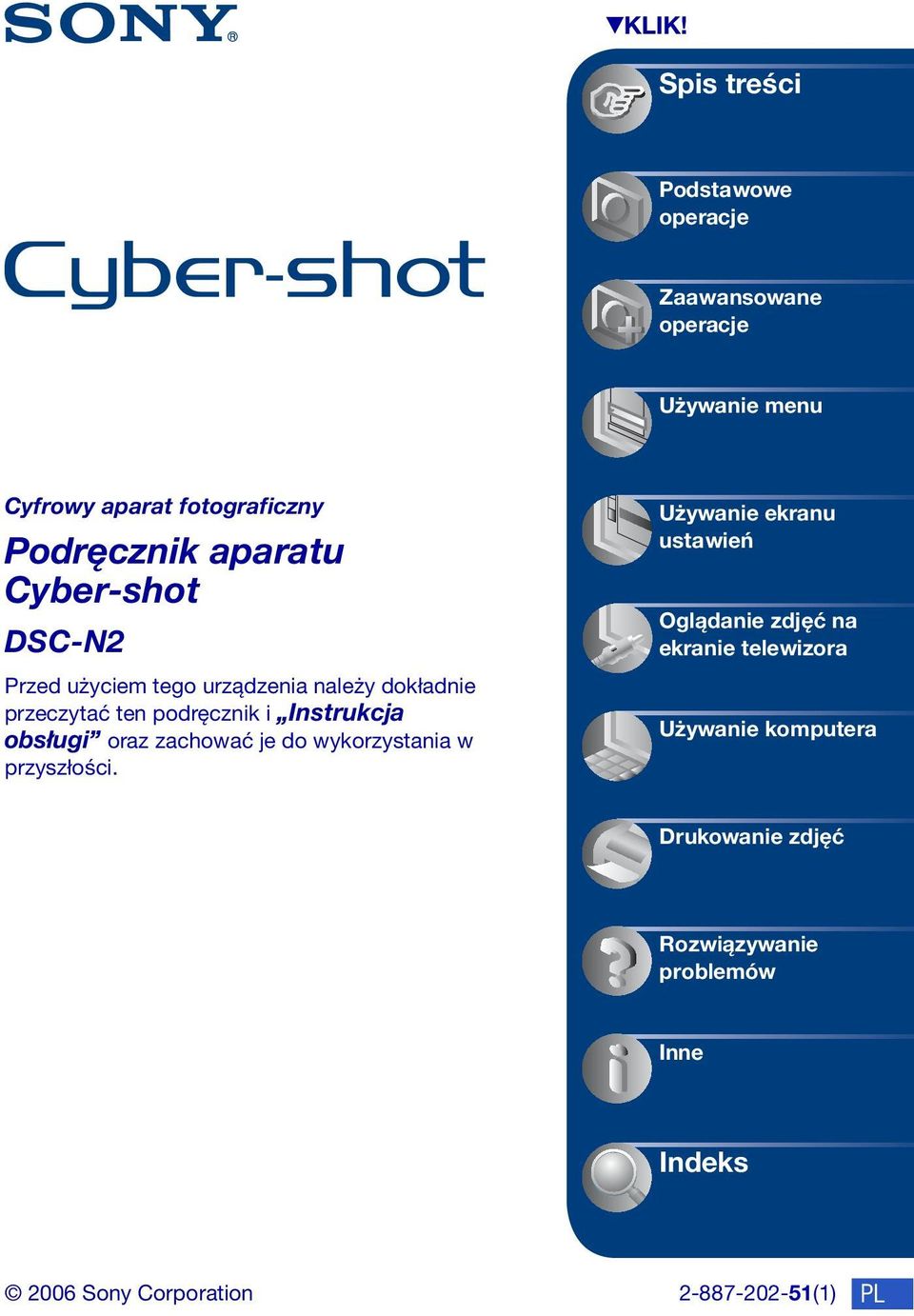 aparatu Cyber-shot DSC-N2 Przed użyciem tego urządzenia należy dokładnie przeczytać ten podręcznik i Instrukcja