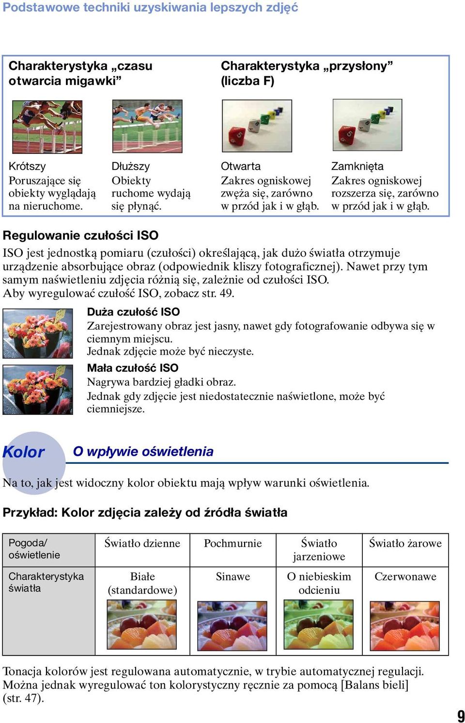 Regulowanie czułości ISO ISO jest jednostką pomiaru (czułości) określającą, jak dużo światła otrzymuje urządzenie absorbujące obraz (odpowiednik kliszy fotograficznej).