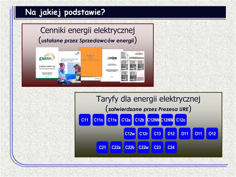 energii) Taryfy dla energii elektrycznej (zatwierdzane przez