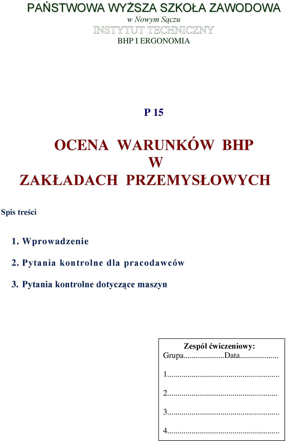 Wprowadzenie 2. Pytania kontrolne dla pracodawców 3.