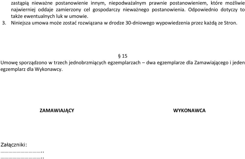 Niniejsza umowa może zostać rozwiązana w drodze 30-dniowego wypowiedzenia przez każdą ze Stron.