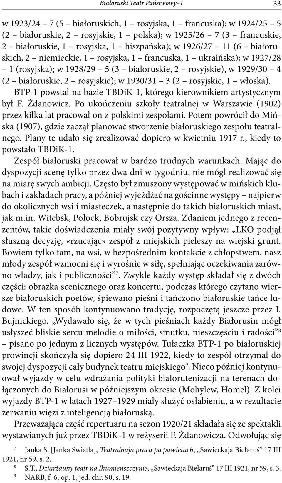 rosyjskie); w 1930/31 3 (2 rosyjskie, 1 włoska). BTP-1 powstał na bazie TBDiK-1, którego kierownikiem artystycznym był F. Żdanowicz.