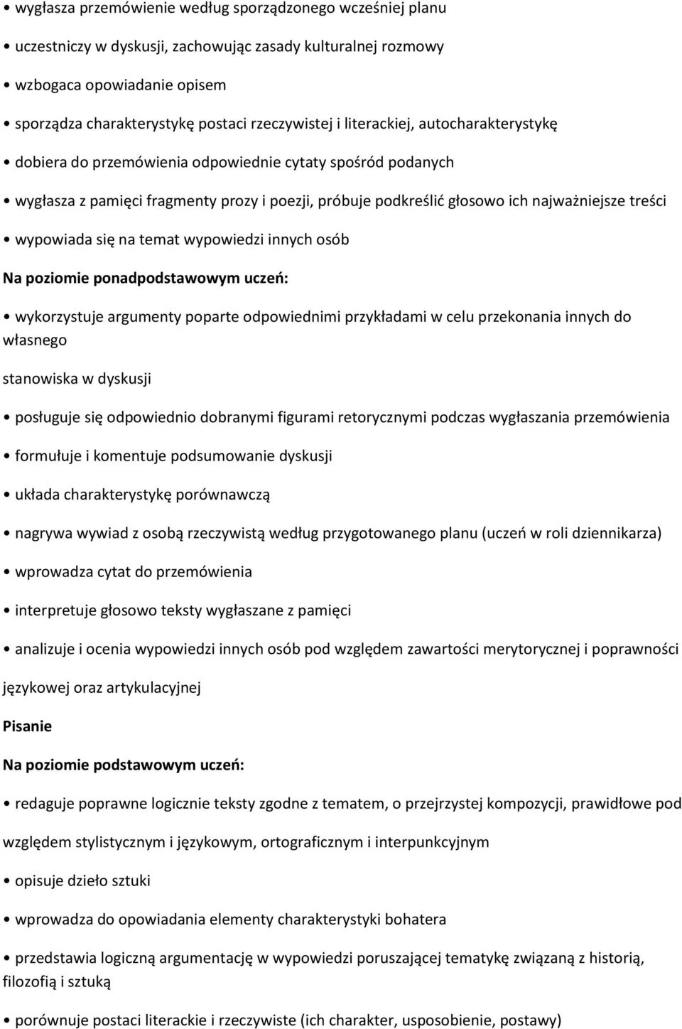 się na temat wypowiedzi innych osób Na poziomie ponadpodstawowym uczeo: wykorzystuje argumenty poparte odpowiednimi przykładami w celu przekonania innych do własnego stanowiska w dyskusji posługuje