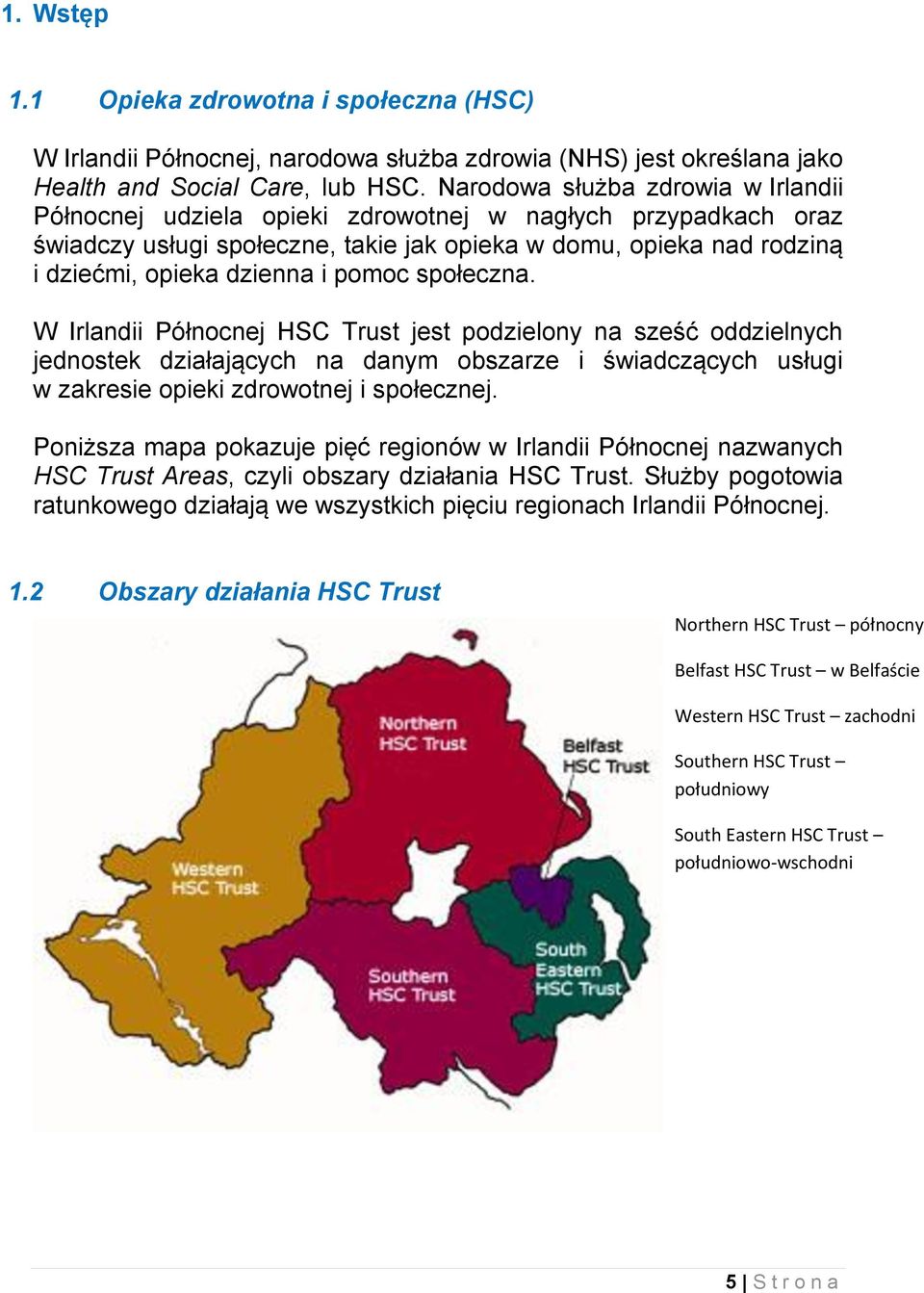 pomoc społeczna. W Irlandii Północnej HSC Trust jest podzielony na sześć oddzielnych jednostek działających na danym obszarze i świadczących usługi w zakresie opieki zdrowotnej i społecznej.