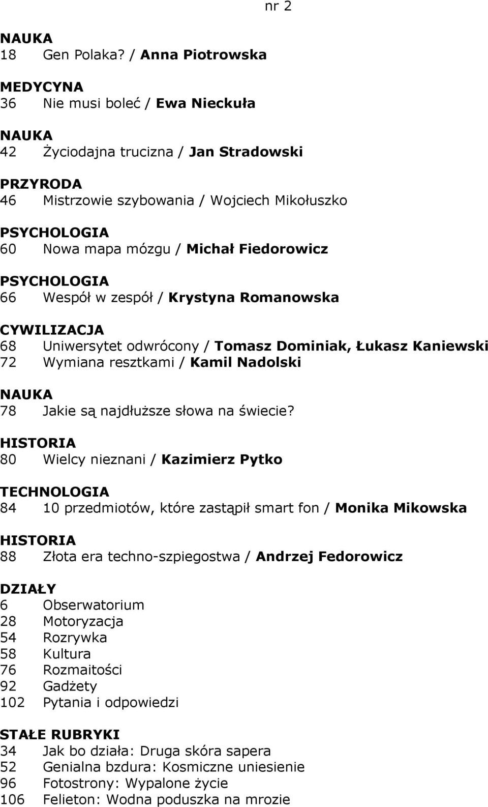 zespół / Krystyna Romanowska 68 Uniwersytet odwrócony / Tomasz Dominiak, Łukasz Kaniewski 72 Wymiana resztkami / Kamil Nadolski 78 Jakie są najdłuższe słowa na świecie?