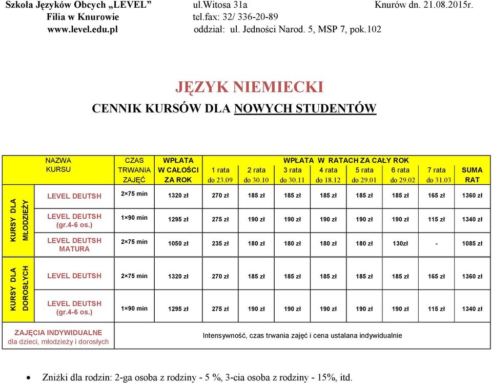 - 1085 zł 2 75 min 1320 zł 270 zł 185 zł 185 zł 185 zł 185 zł 185 zł 165 zł 1360 zł ZAJĘCIA