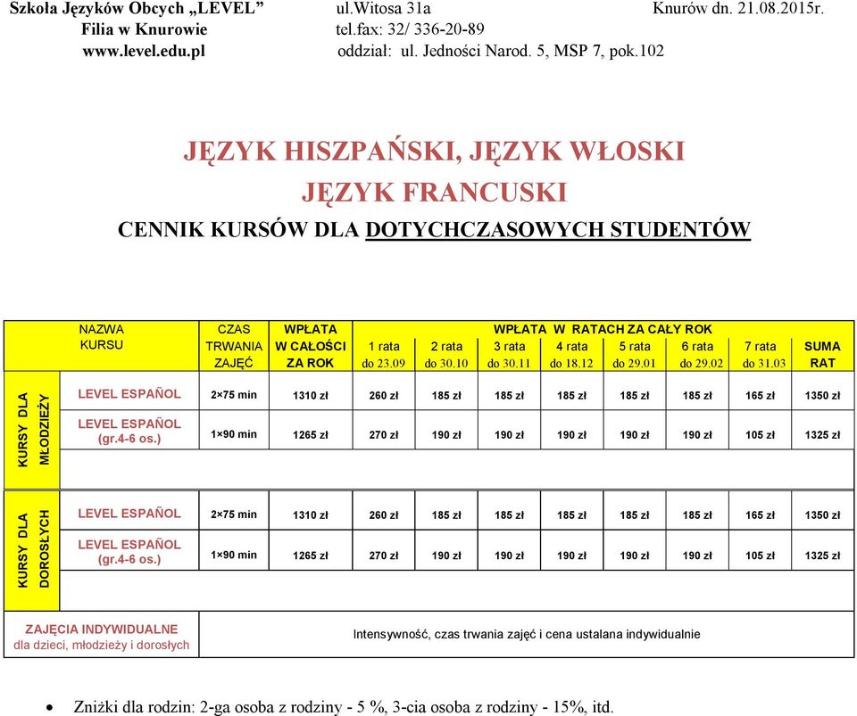 min 1310 zł 260 zł 185 zł 185 zł 185 zł 185 zł 185 zł 165 zł 1350 zł 1 90 min 1265 zł 270 zł 190 zł 190 zł 190 zł 190 zł 190 zł