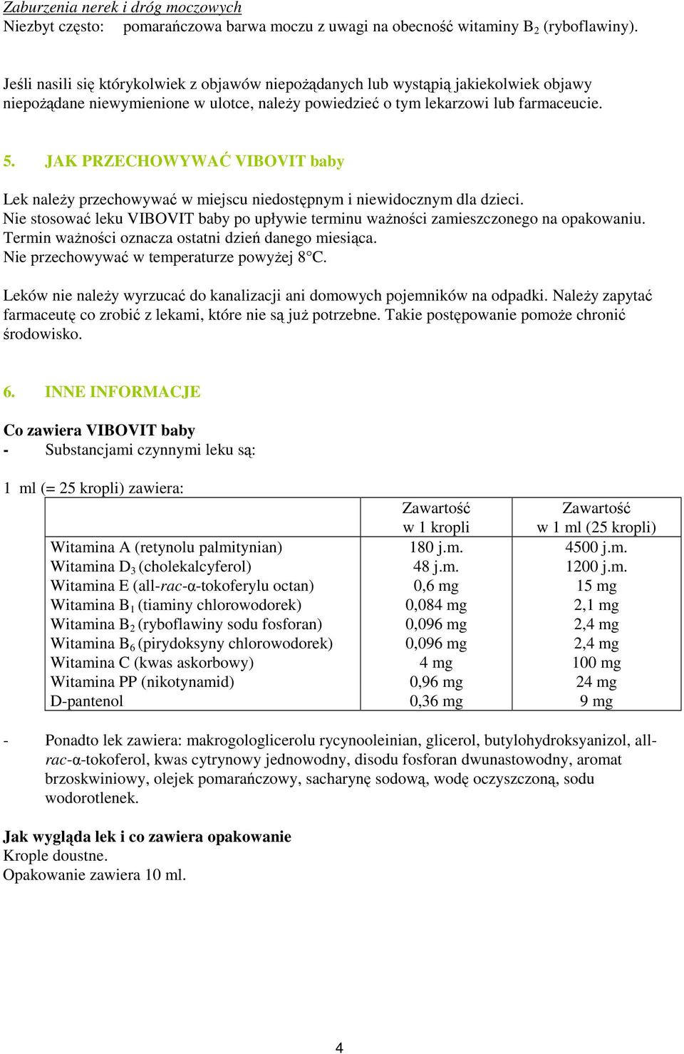 JAK PRZECHOWYWAĆ VIBOVIT baby Lek naleŝy przechowywać w miejscu niedostępnym i niewidocznym dla dzieci. Nie stosować leku VIBOVIT baby po upływie terminu waŝności zamieszczonego na opakowaniu.