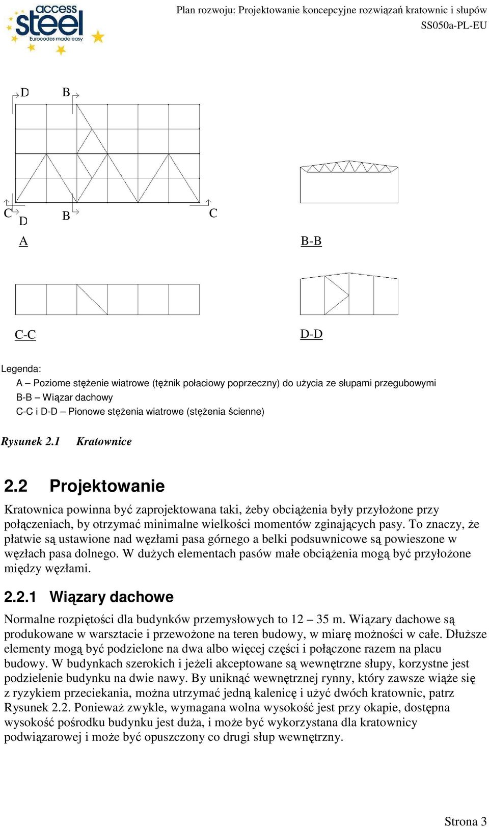 To znaczy, Ŝe płatwie są ustawione nad węzłami pasa górnego a belki podsuwnicowe są powieszone w węzłach pasa dolnego. W duŝych elementach pasów małe obciąŝenia mogą być przyłoŝone między węzłami. 2.