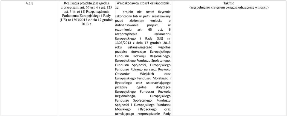 6 rozporządzenia Parlamentu Europejskiego i Rady (UE) nr 1303/2013 z dnia 17 grudnia 2013 roku ustanawiającego wspólne przepisy dotyczące Europejskiego Funduszu Rozwoju Regionalnego, Europejskiego