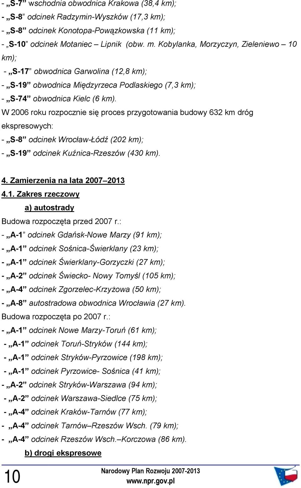 W 006 roku rozpocznie się proces przygotowania budowy km dróg ekspresowych: - S- odcinek Wrocław-Łódź 0 km); - S- odcinek Kuźnica-Rzeszów 0 km).. Zamierzenia na lata 00 0.