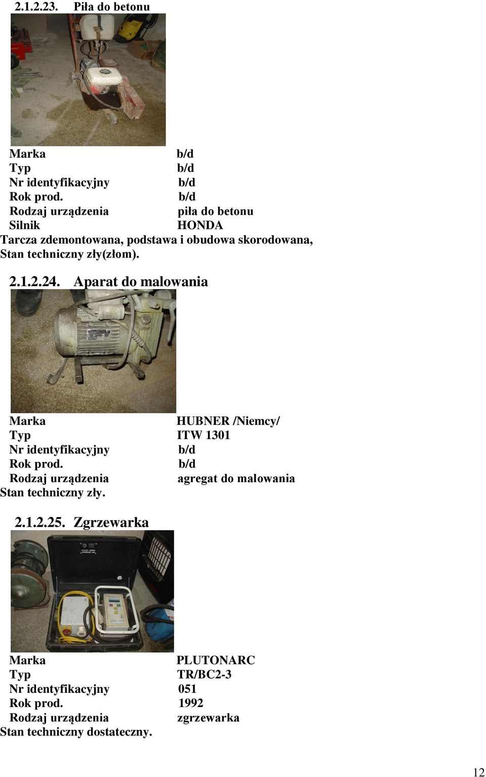 i obudowa skorodowana, Stan techniczny zły(złom). 2.1.2.24.