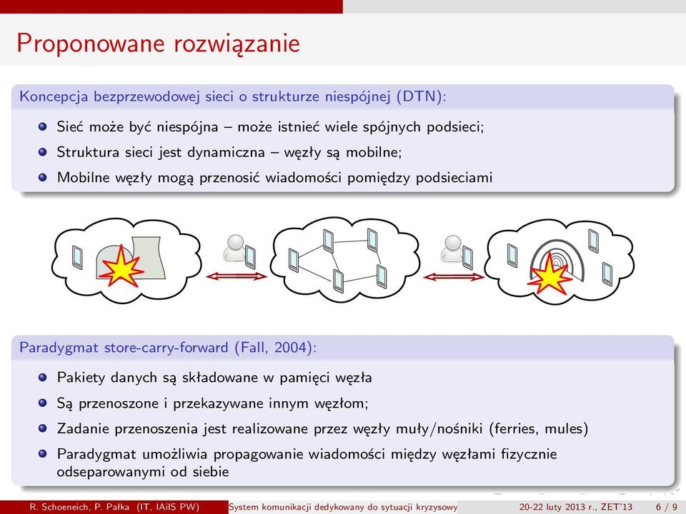 przekazywane innym węzłom; Zadanie przenoszenia jest realizowane przez węzły muły/nośniki (ferries, mules) Paradygmat umożliwia propagowanie wiadomości między węzłami fizycznie