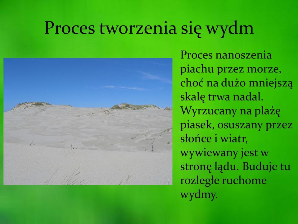 Wyrzucany na plażę piasek, osuszany przez słońce i