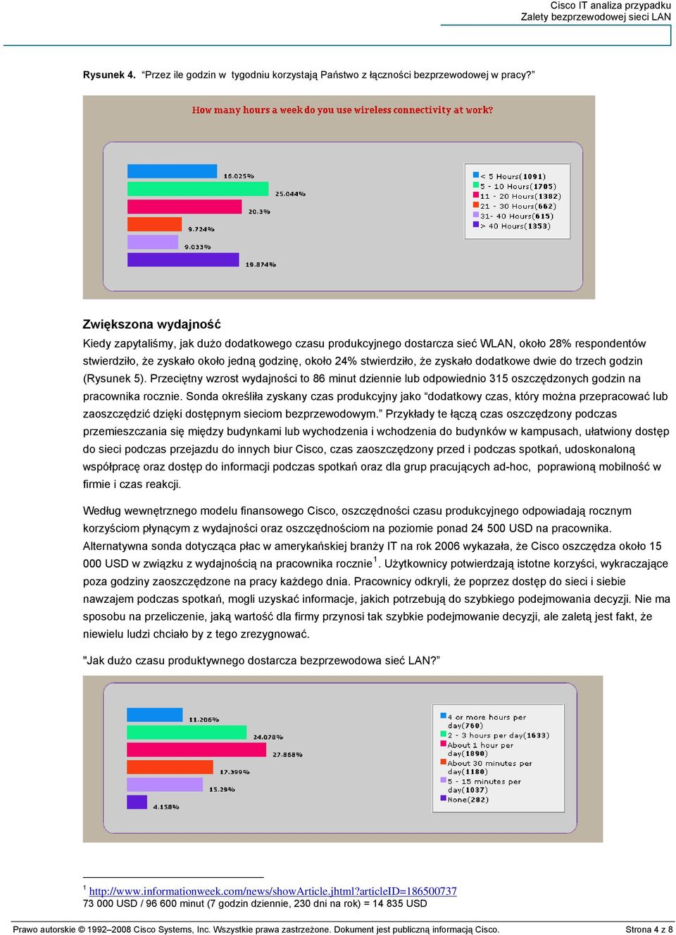 zyskało dodatkowe dwie do trzech godzin (Rysunek 5). Przeciętny wzrost wydajności to 86 minut dziennie lub odpowiednio 315 oszczędzonych godzin na pracownika rocznie.