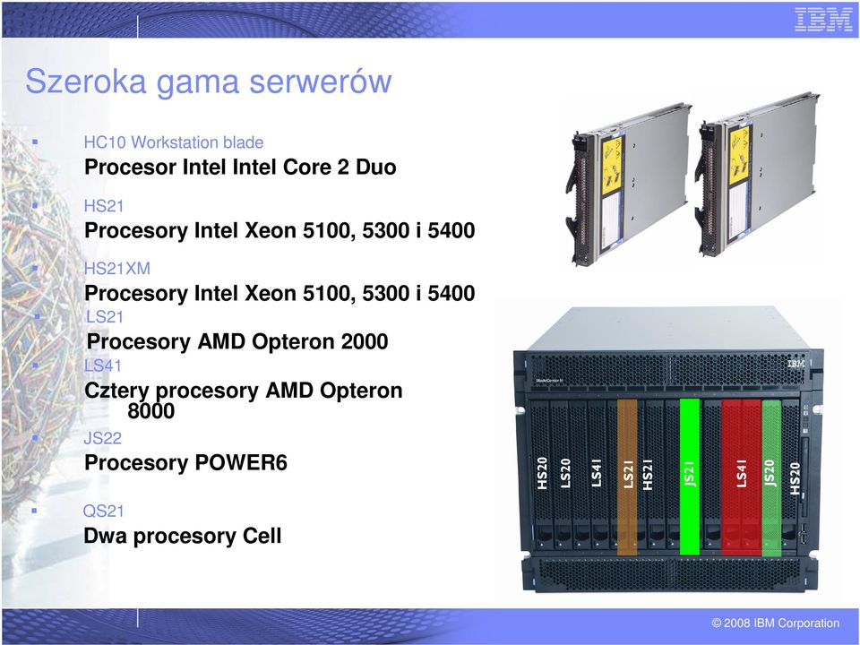 5400 LS21 Procesory AMD Opteron 2000 LS41 Cztery procesory AMD Opteron 8000 JS22