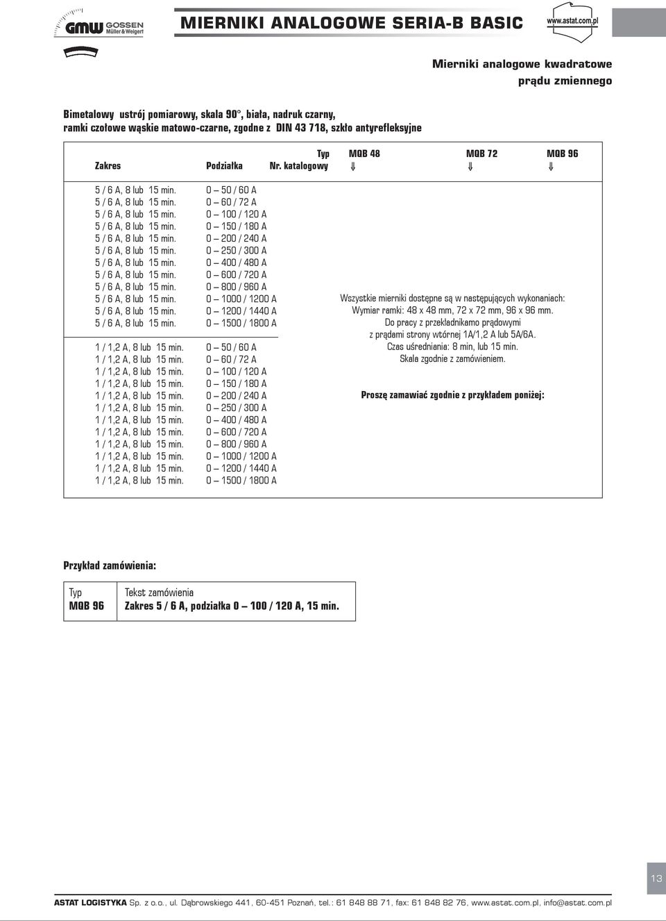 0 200 / 240 A 5 / 6 A, 8 lub 15 min. 0 250 / 300 A 5 / 6 A, 8 lub 15 min. 0 400 / 480 A 5 / 6 A, 8 lub 15 min. 0 600 / 720 A 5 / 6 A, 8 lub 15 min. 0 800 / 960 A 5 / 6 A, 8 lub 15 min.