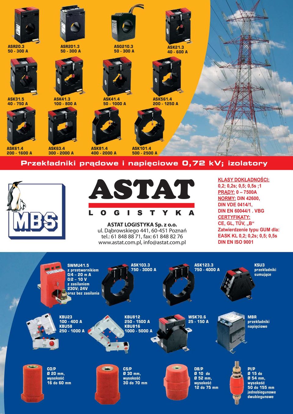 com.pl, info@astat.com.pl Astat sp. z o.o., ul. Dąbrowskiego 441, 60-451 Poznań, tel. (061) 848 88 71, faks (061) 848 82 76, www.astat.com.pl, info@astat-nn.com.pl KLASY DOKŁADNOŚCI: 0,2; 0,2s; 0,5; 0,5s ;1 PRĄDY: 0 7500A NORMY: DIN 42600, DIN VDE 0414/1, DIN EN 60044/1.