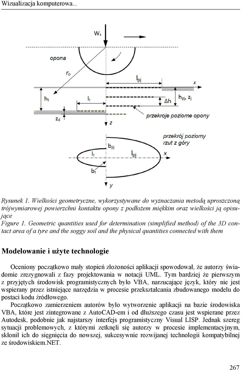 Geometric quantities used for determination (simplified method) of the 3D contact area of a tyre and the soggy soil and the physical quantities connected with them Modelowanie i użyte technologie