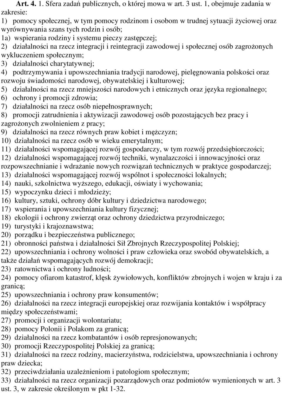 zastępczej; 2) działalności na rzecz integracji i reintegracji zawodowej i społecznej osób zagrożonych wykluczeniem społecznym; 3) działalności charytatywnej; 4) podtrzymywania i upowszechniania