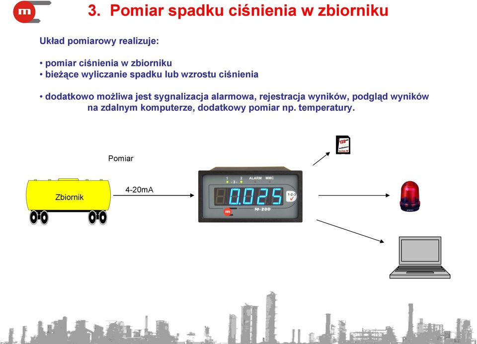 możliwa jest sygnalizacja alarmowa, rejestracja wyników, podgląd wyników na