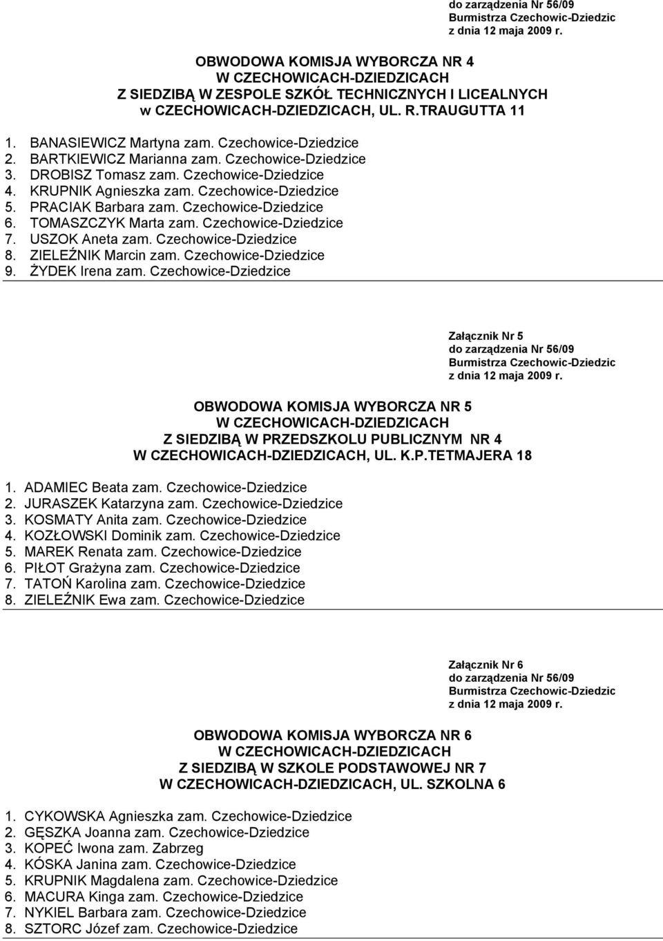 TOMASZCZYK Marta zam. Czechowice-Dziedzice 7. USZOK Aneta zam. Czechowice-Dziedzice 8. ZIELEŹNIK Marcin zam. Czechowice-Dziedzice 9. ŻYDEK Irena zam.