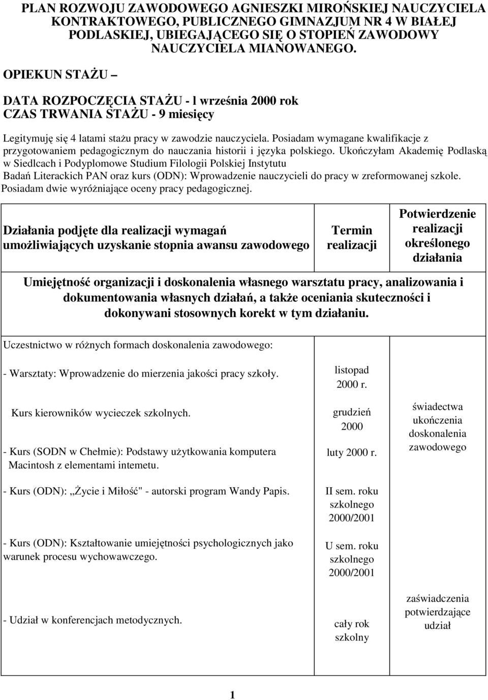 Posiadam wymagane kwalifikacje z przygotowaniem pedagogicznym do nauczania historii i języka polskiego.