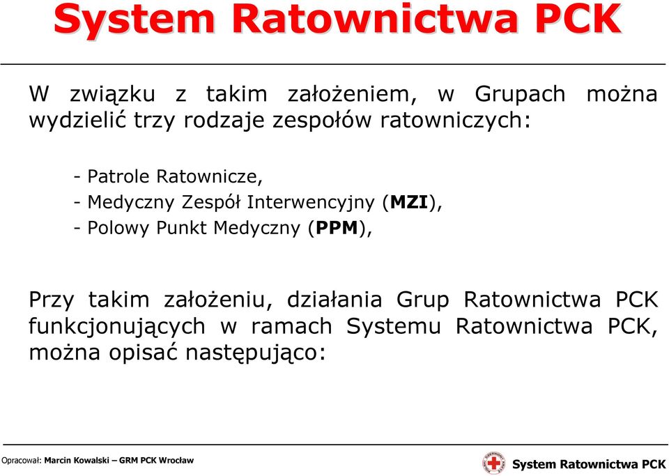 Polowy Punkt Medyczny (PPM), Przy takim załoŝeniu, działania Grup Ratownictwa