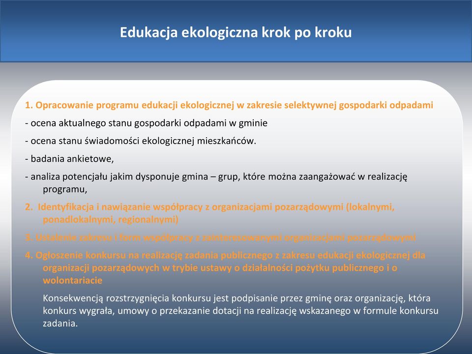 - badania ankietowe, - analiza potencjału jakim dysponuje gmina grup, które można zaangażować w realizację programu, 2.